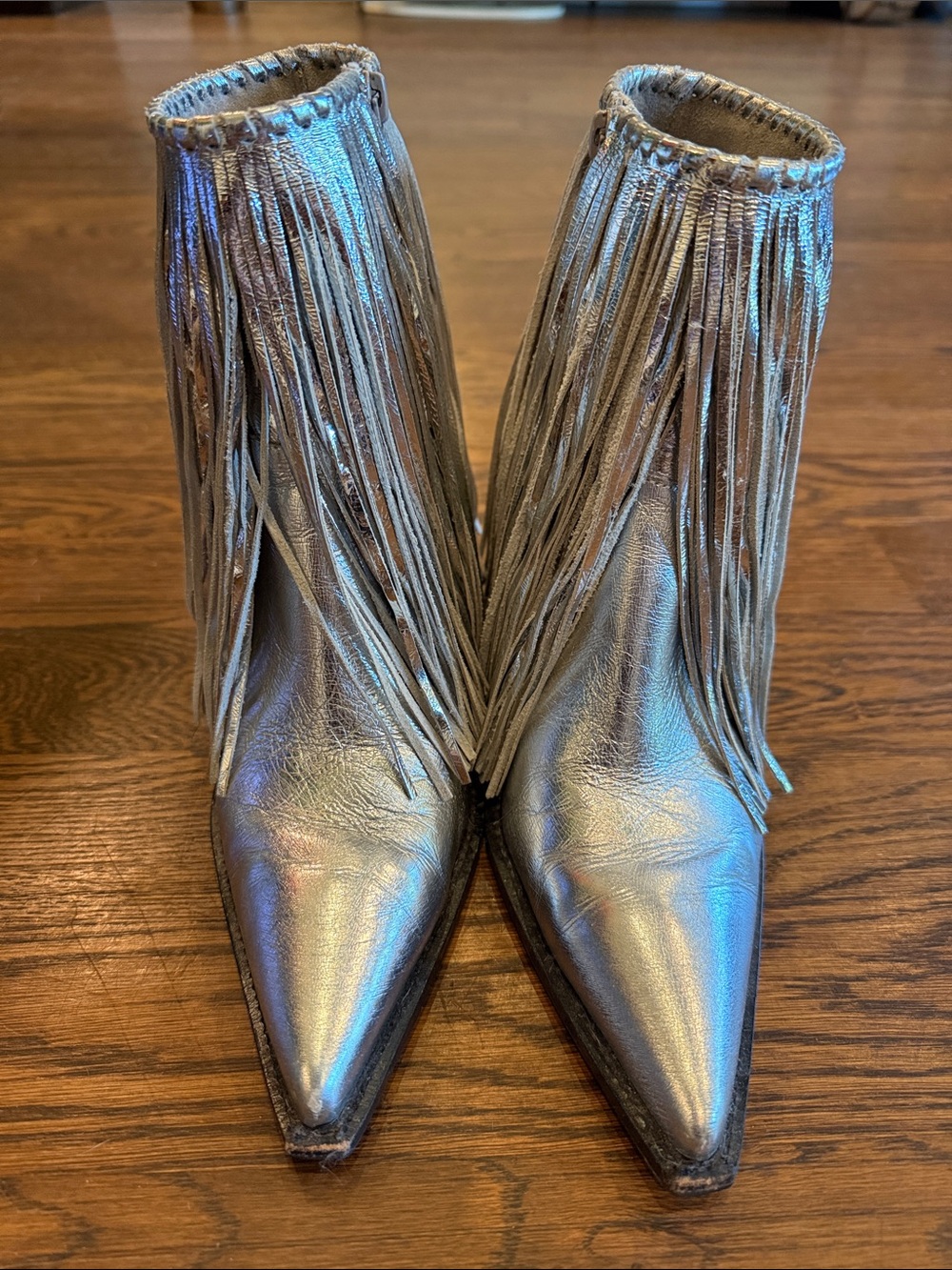 Jeffrey Campbell Metallic Silver Fringe Pointed-Toe Ankle Boots